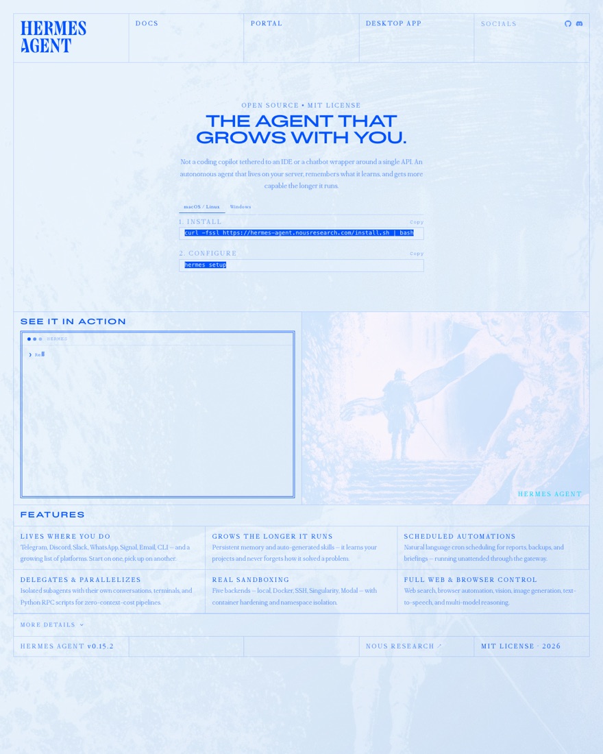 헤르메스 공식 페이지 — THE AGENT THAT GROWS WITH YOU
