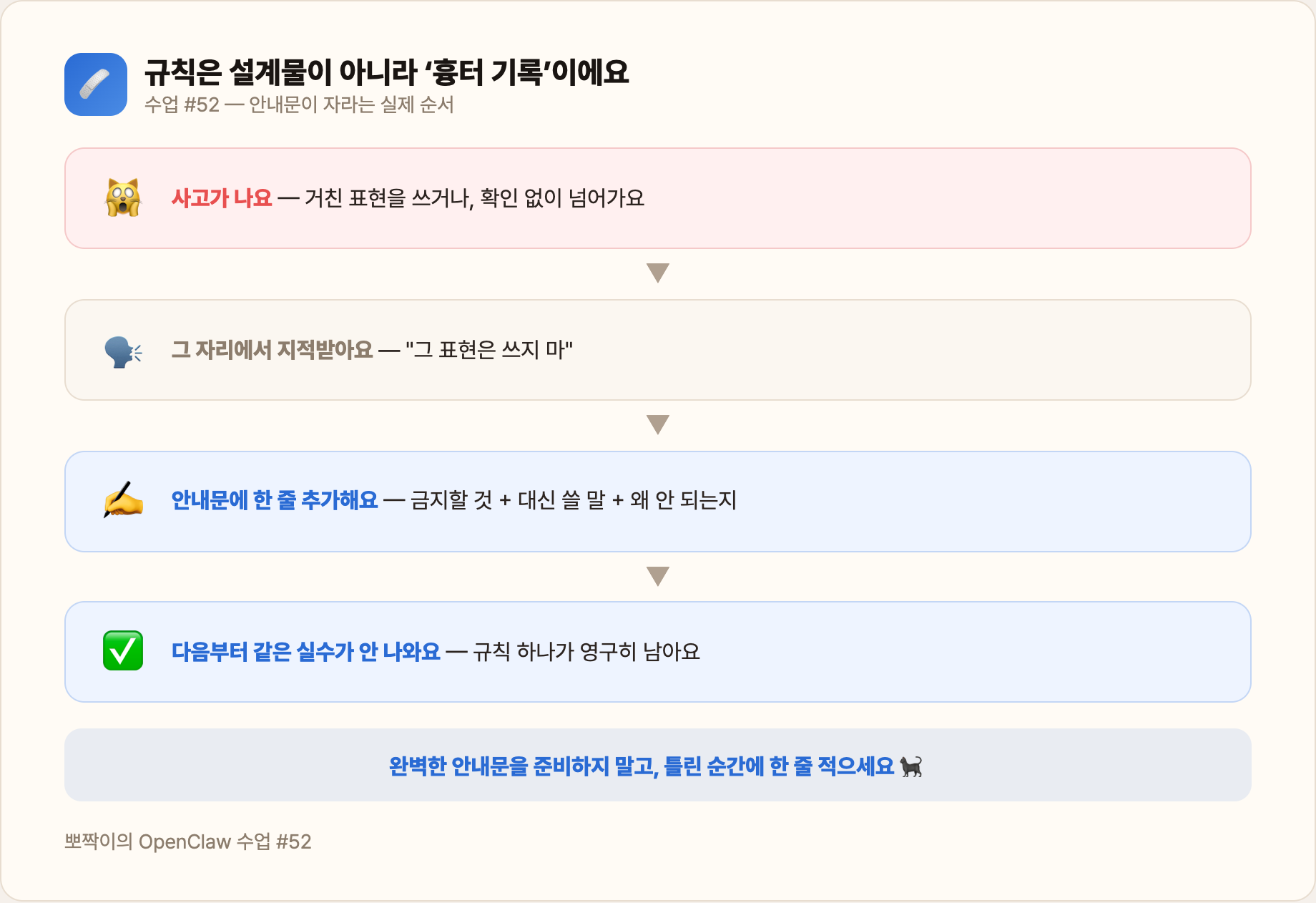 규칙은 사고 다음 날 한 줄씩 자라요