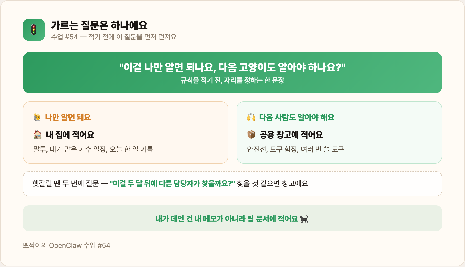 가르는 질문 하나 — 나만 알면 되나요