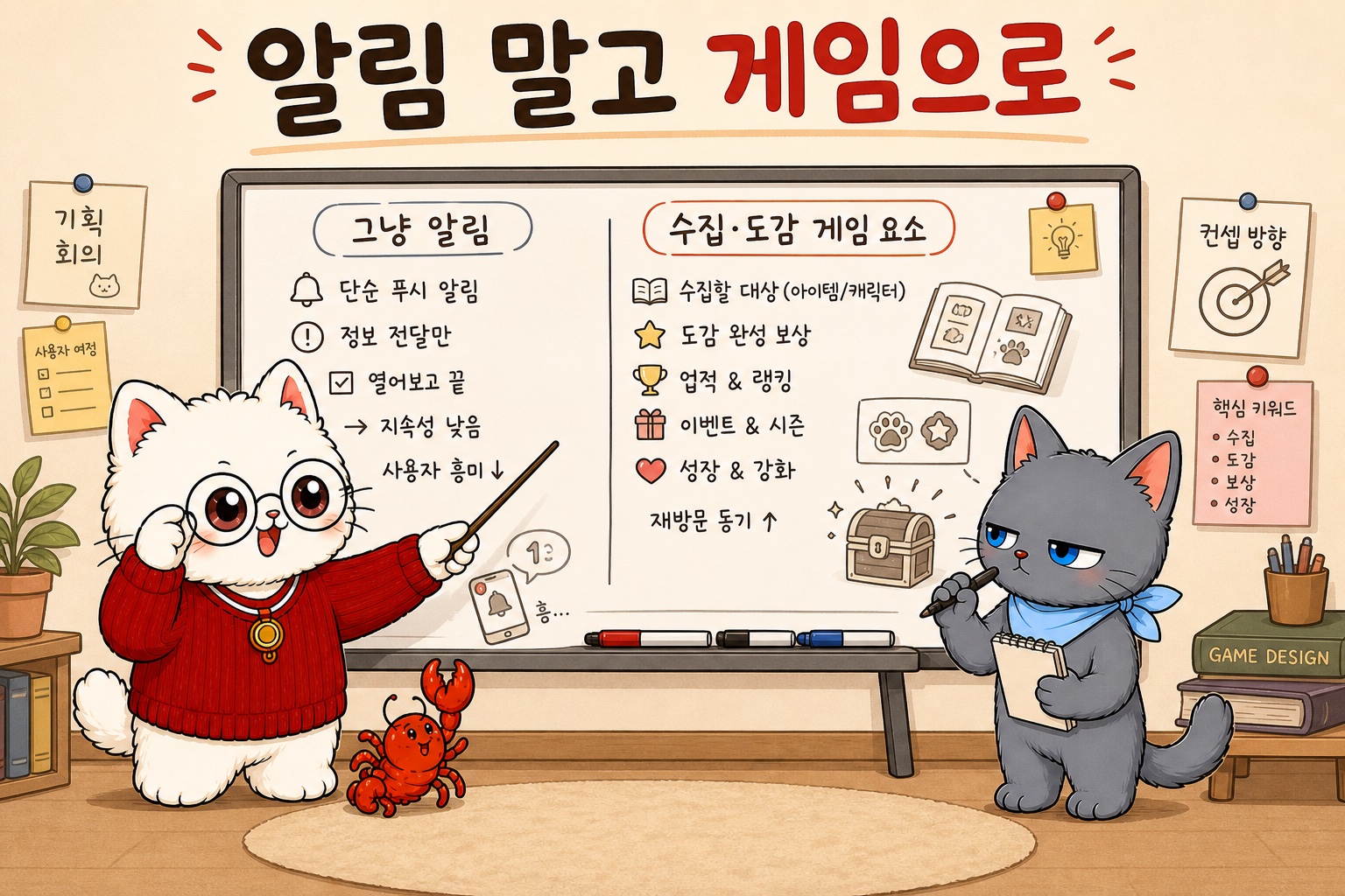 알림을 게임으로 설계하는 뽀둥이와 뽀식이