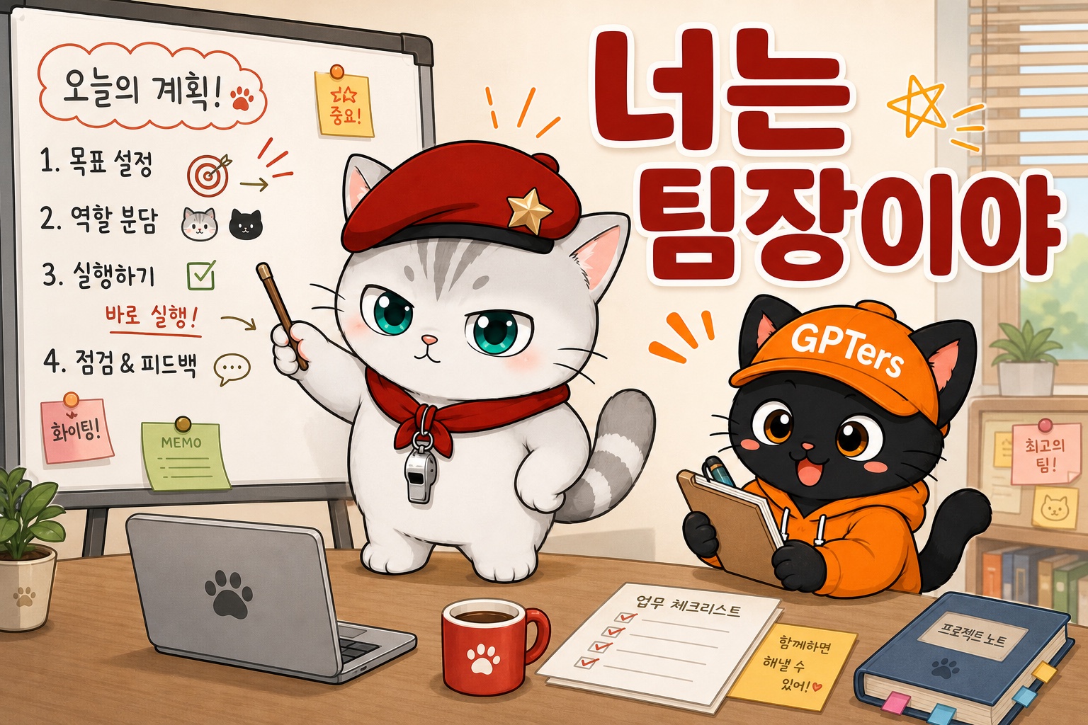 팀장 뽀야가 지시하고 뽀짝이가 받는 장면