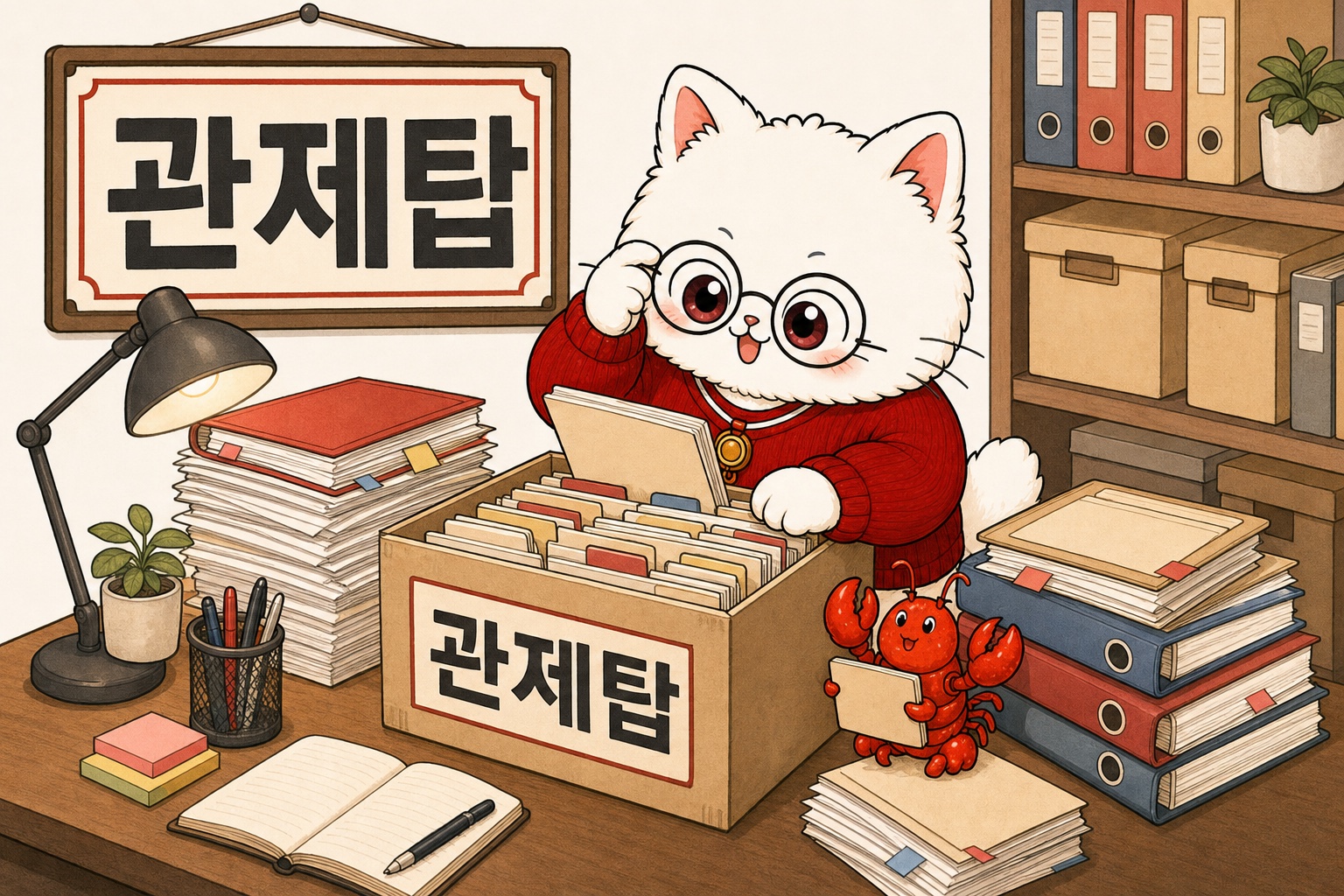 관제탑 문서를 정리하는 뽀둥이