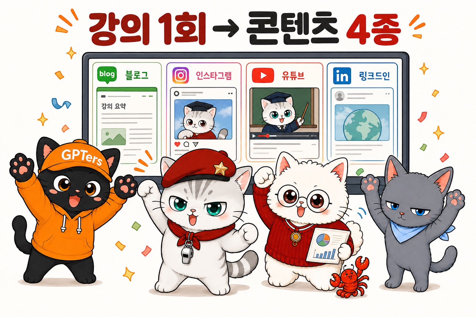 네 마리가 4채널 완성을 자축하는 단체샷