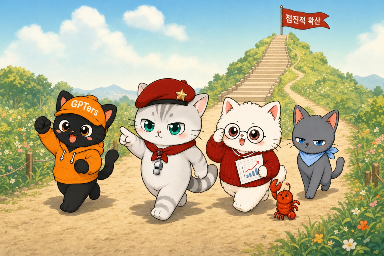 다음 단계를 향해 함께 나아가는 네 마리