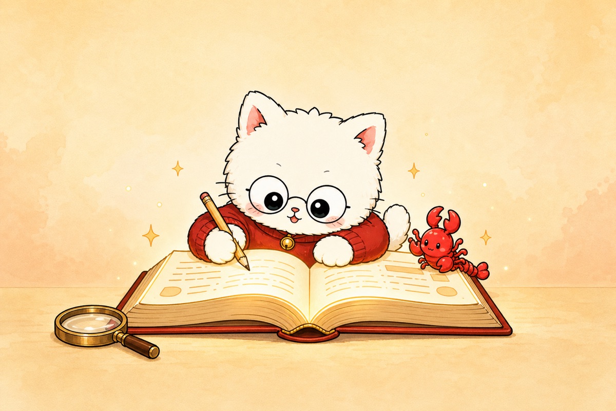 뽀둥이가 LLM Wiki(나만의 백과사전)에 메모를 적는 그림